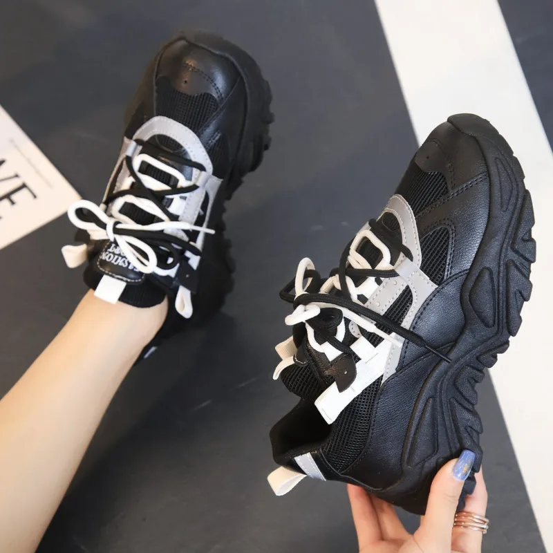 

2020 Autumn Women Chunky Sneakers Fashion Designers Mesh Breathable Casual Shoes Woman Tenis Basket Female Platform Sneaker New