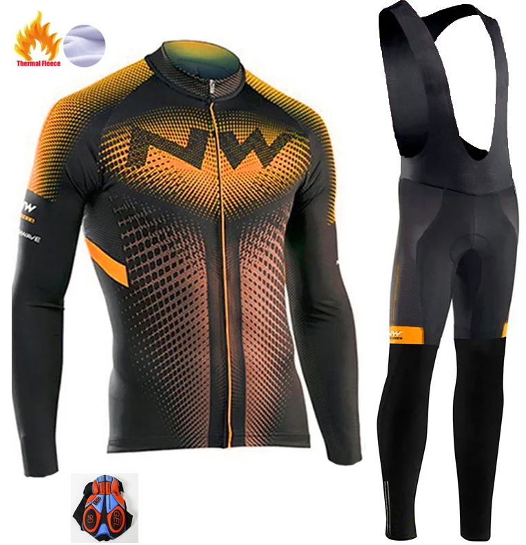 NW Winter Thermal Fleece Cycling Jersey Men long sleeve Set ropa ciclismo hombre MTB bike Cycling Clothing Maillot Ciclismo - Цвет: 5