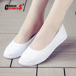 Женские белые парусиновые ботинки Cuculus, повседневные, на шнуровке, однотонные, для медсестер, обувь на плоском ходу для студентов