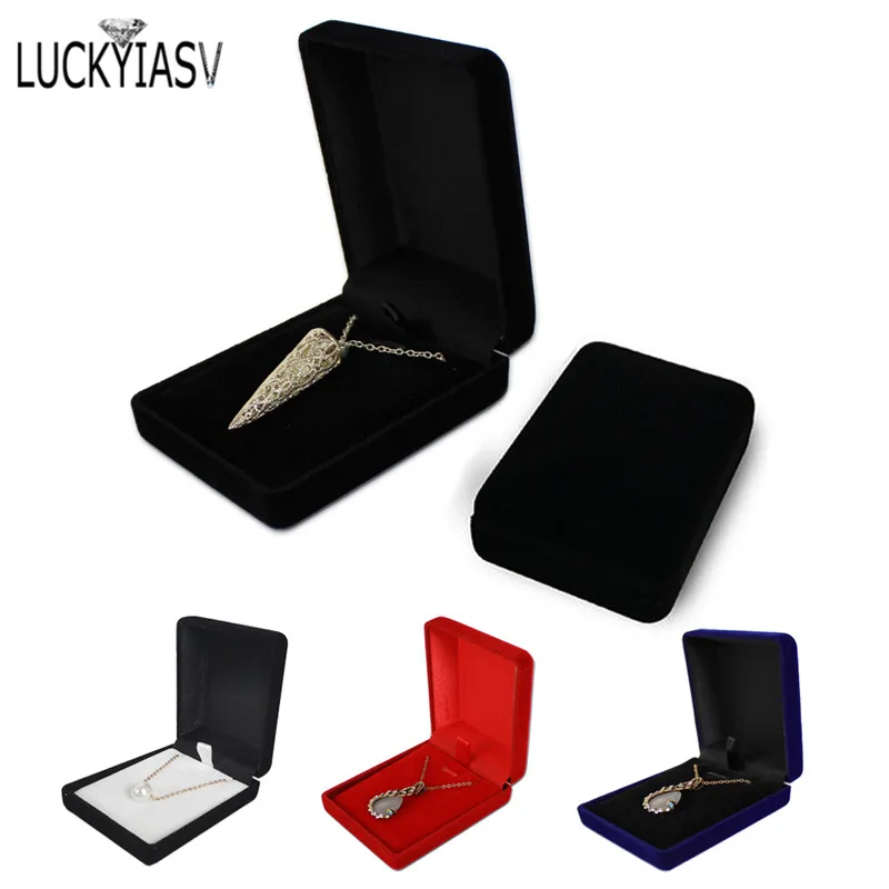

Wholesale Pendant Necklace Chain Storage Package Gift Box Soft Black Blue/Red/Velvet Casket Long Earrings Jewelry Organizer Box