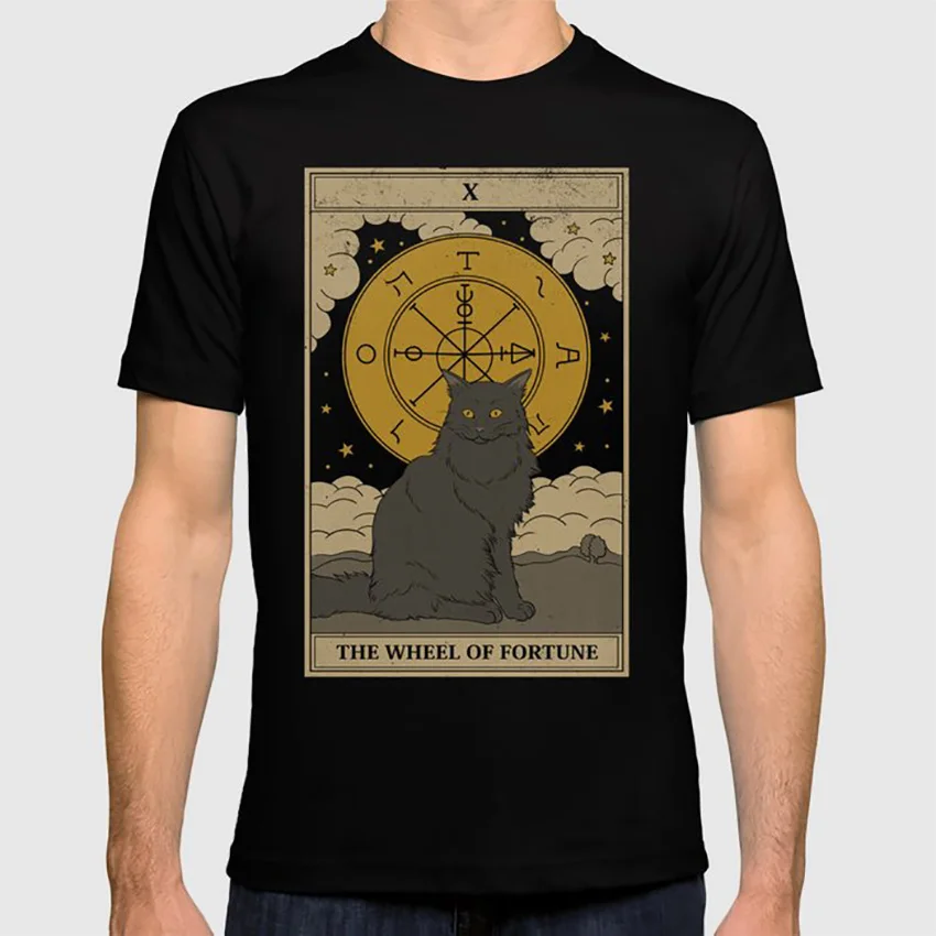 Футболка &quotКолесо Фортуны&quot Кот Таро котенок карты колода питомца Астрология