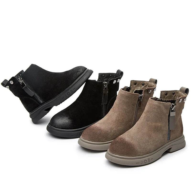 Детские зимние плюшевые ботинки 2019 ботильоны из натуральной кожи для маленьких