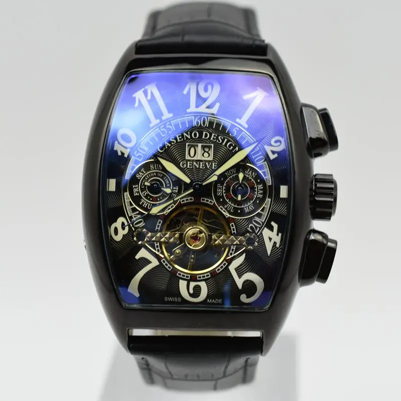 3 CASENO бренд Роскошный кожаный ремешок tourbillon Мужские механические часы дропшиппинг день Дата Скелет Мужские часы с автоматическим подзаводом подарки - Цвет: 3