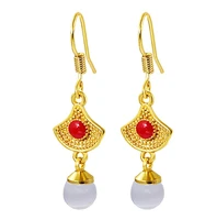 24k gold drop earrings fan bead pendant earrings for women 24k gold filled earhook vintage earring wedding gift birthday eardrop