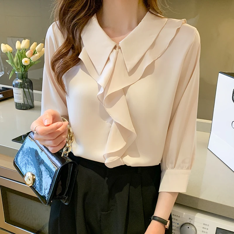 

Шифоновая рубашка женская, осень 2021, Новый шифоновый топ с длинным рукавом