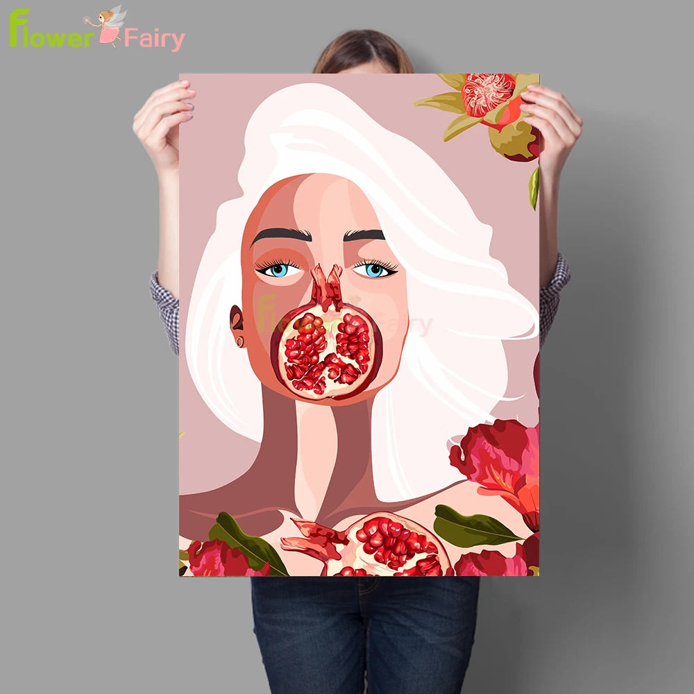 

Fashion Vogue Girl Pomegranate Flower Wall Art Canvas Painting Posters And Prints Wall Pictures For Living Room Decor Unframed