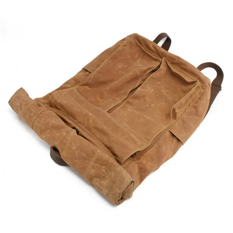 

Street Men Bags Vintage Waterproof Waxed Canvas Travel Man Backpack Large Capacity Basic Roll Top Military Bag Male Outside