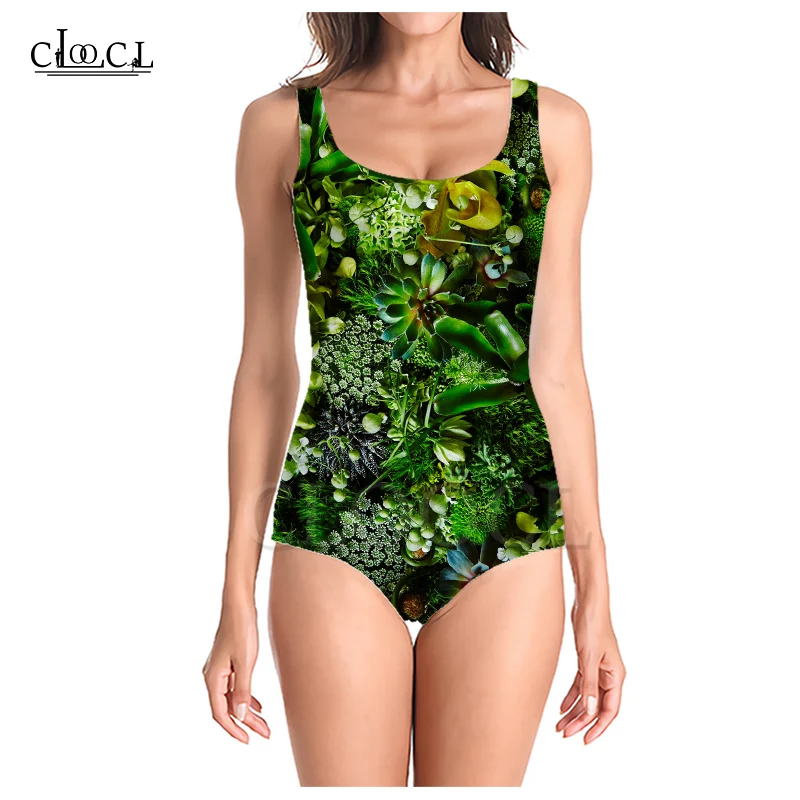 

CLOOCL New Fashion Green Leaves 3D Print One-piece Swimwear Women Beachwear Swimming Bathing Suit Sleeveless Sexy Beach Swimsuit