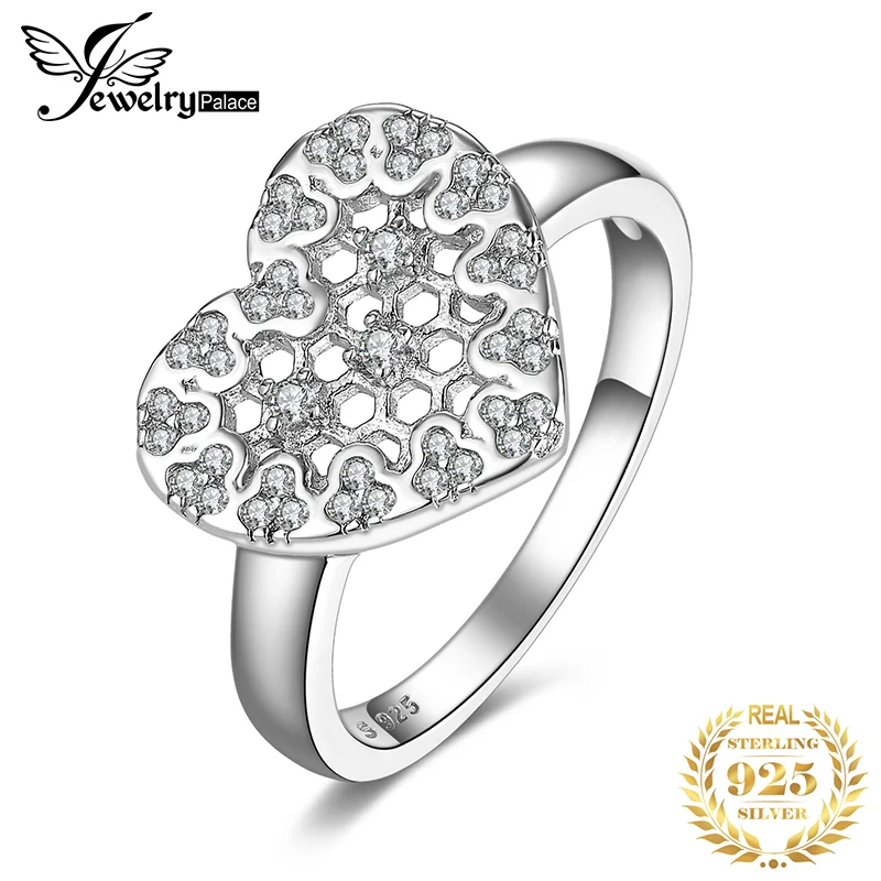 JewelryPalace кубического циркония шестиугольник Honeycomb полые сердце кольцо 925 пробы