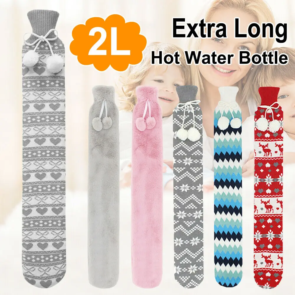 

2L Extra Long Hot Water Bottle Removable Cover Fur Thick PVC Silicone Rubber Irrigation Hand Palace Foot Warmer Bag Washable