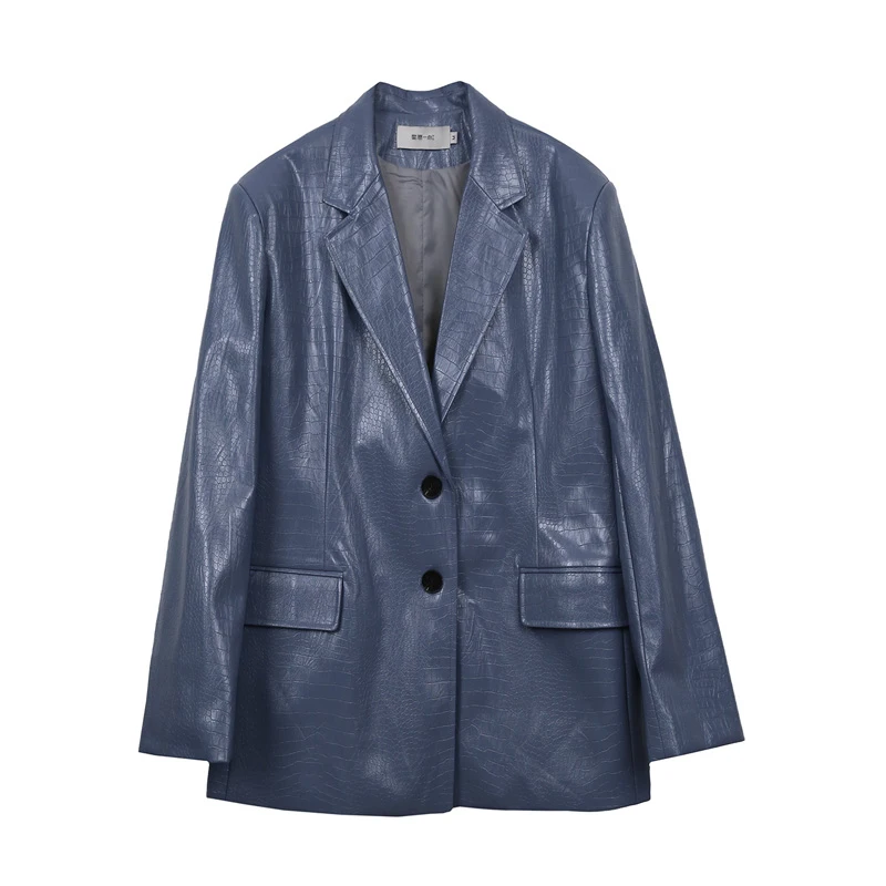 

Pu Faux Leather Coat For Women 2021 New Korean Loose Fit Lapel Green Long Sleeve Clothes Chic Vintage Female Outwear Jacket s825