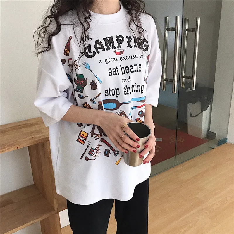

Ulzzang Kawaii Harajuku oversized casual tops tee New summer fashion loose cartoon letter print funny short sleeve women T-shirt