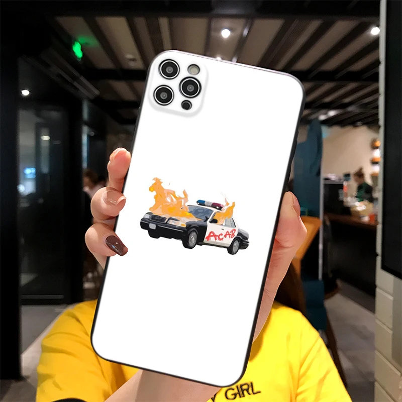 

For iPhone Burning Cop Car (Acab) Print Soft Matt Apple Case 6 7 8 11 12 Plus Pro X XR MAX 2021 Cover