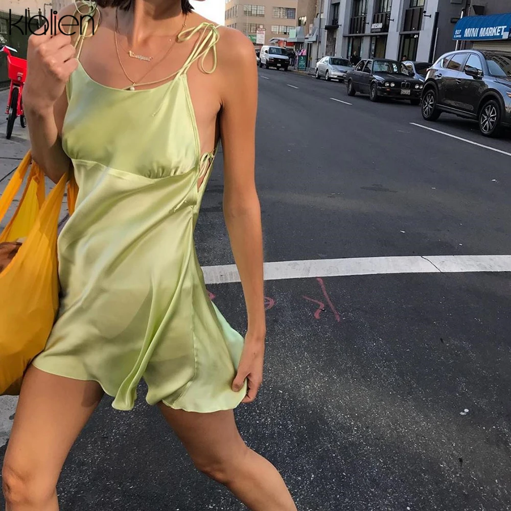 Женское атласное мини-платье kalien Мягкое повседневное свободное пляжное платье