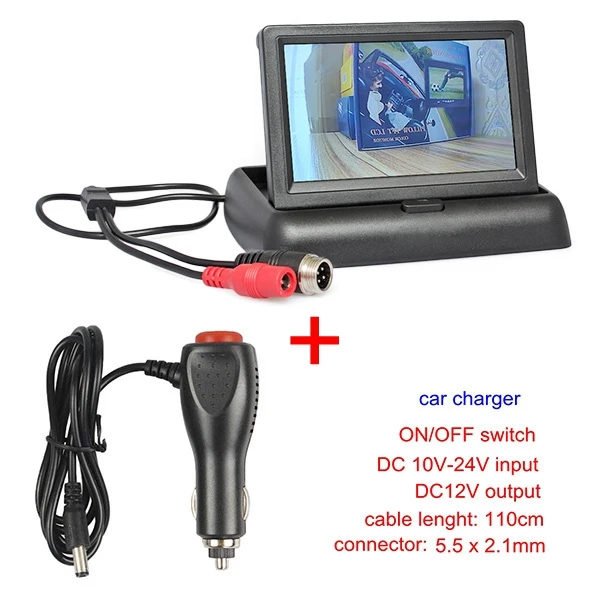 DIYKIT DC12V-24V 4PIN 4,3 дюймов складной TFT lcd Обратный автомобильный монитор заднего вида для автомобиля грузовика автобуса - Цвет: monitor car charger