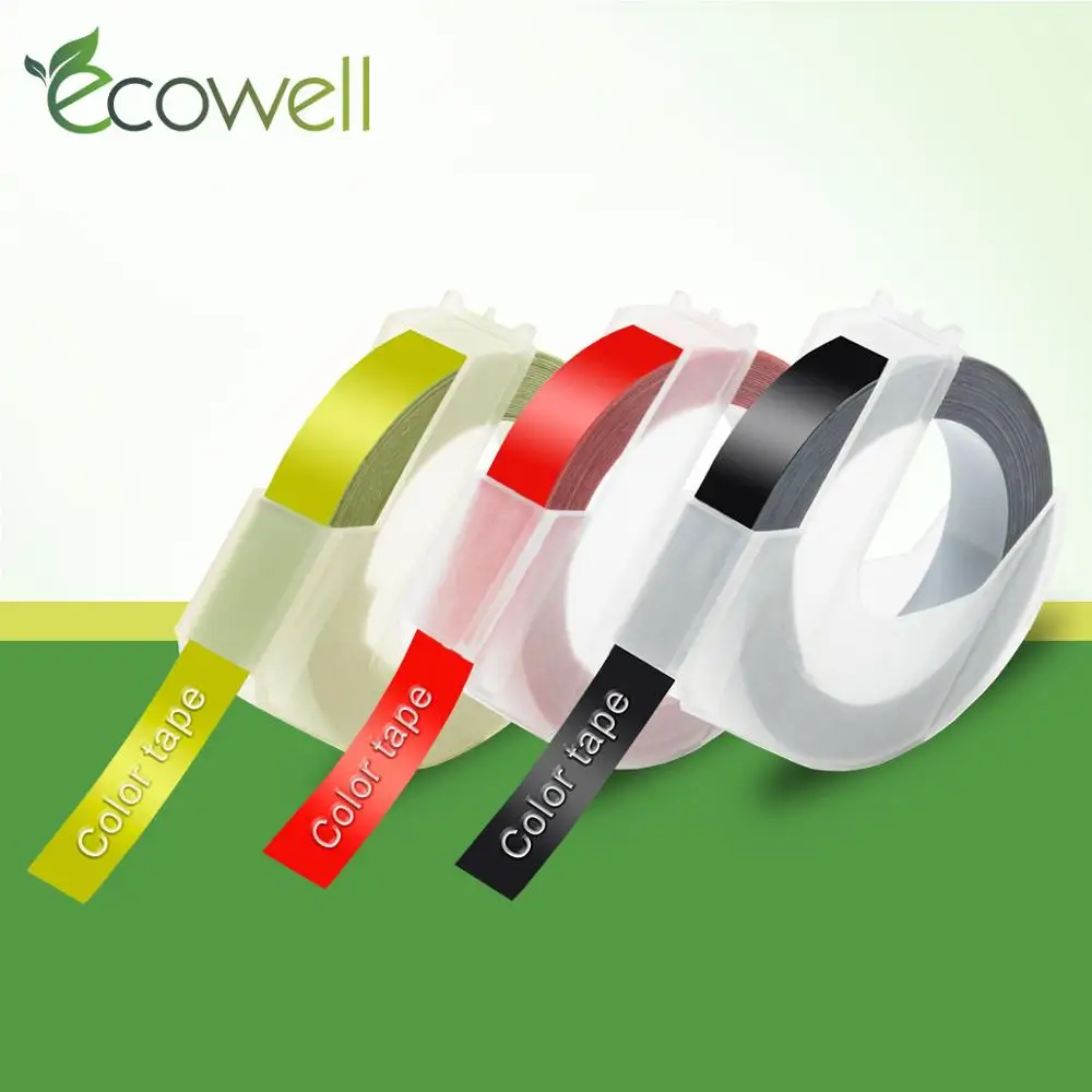 Ecowell 3 цвета 9 мм 3D тиснение этикеток лента совместимая с Dymo 1610 12965 1880 ручной