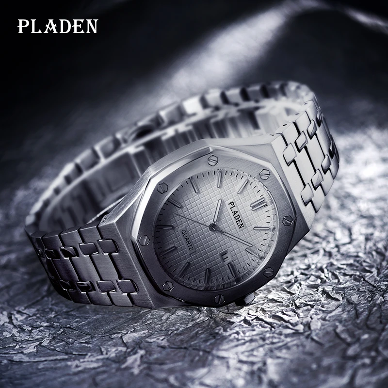 

Мужские часы 2021 лучший бренд PLADEN модный белый циферблат из нержавеющей стали на ремешке Роскошные деловые водонепроницаемые кварцевые час...