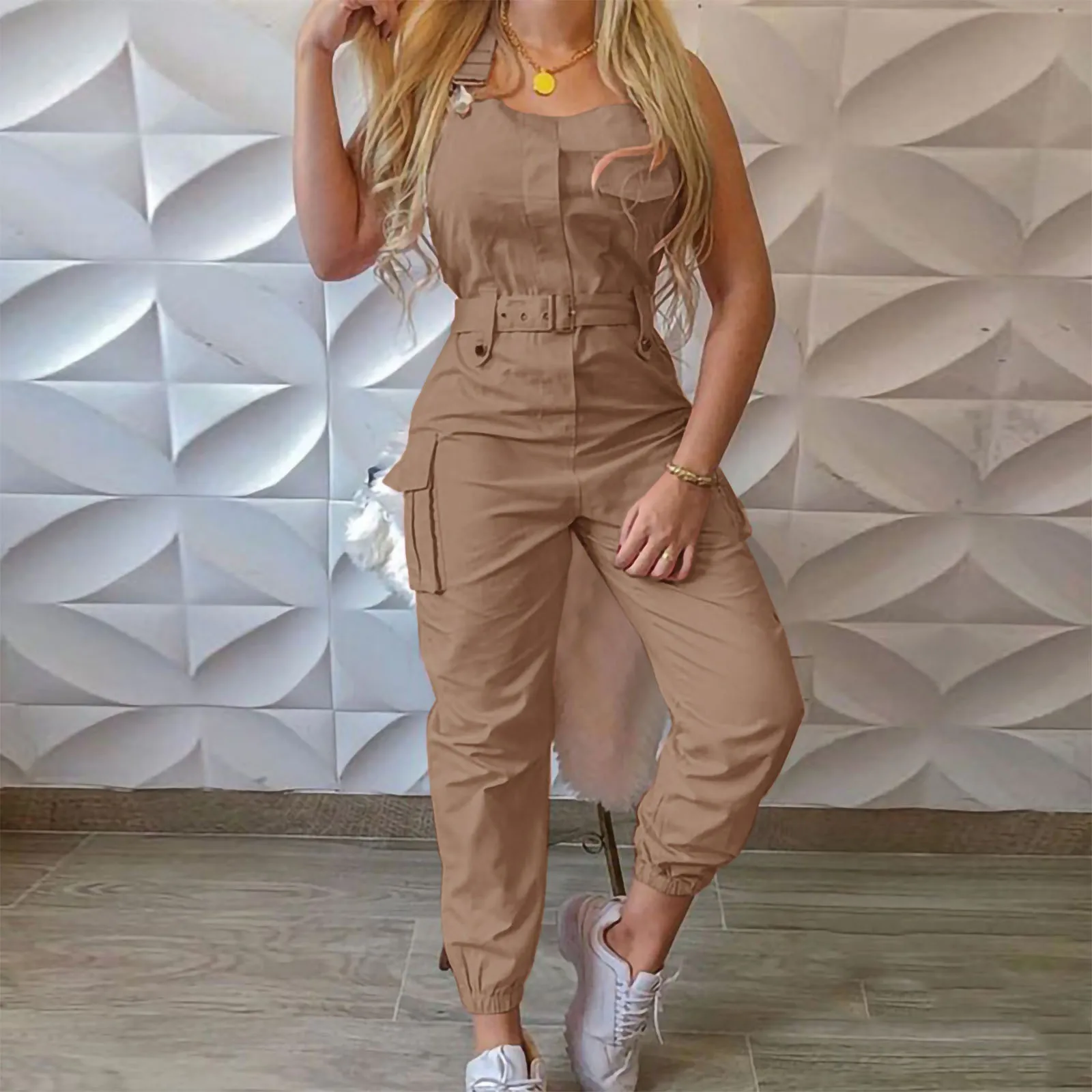 

2021 Fashion Women Loose Dungarees Jumpsuit Loose Long Pockets Rompers Jumpsuit Pants Trousers Ladies Sleeveless Jumpsuit#
