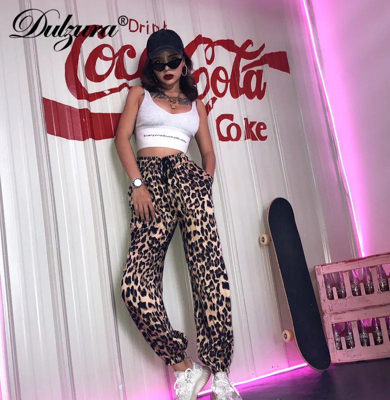 Женские брюки джоггеры с завышенной талией и леопардовым принтом|Брюки| |