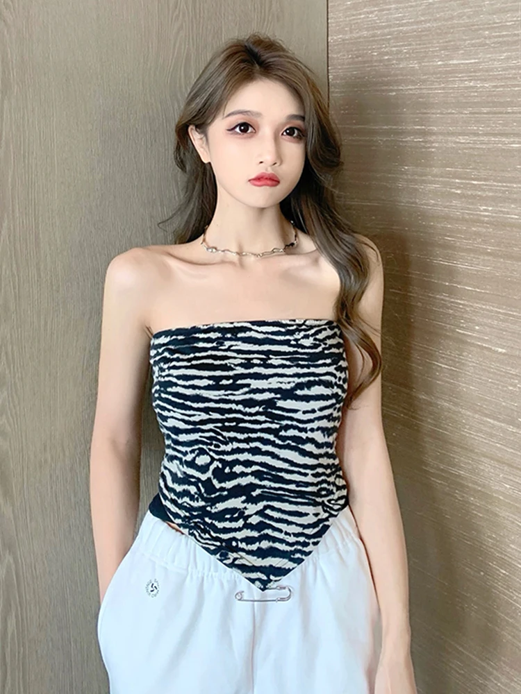 

Zebra Pattern Off-shoulder Tops Womens' Special Casual Cool Tube Tops Summer Slim Sexy Sleeveless Vest for Women Skinny Tops