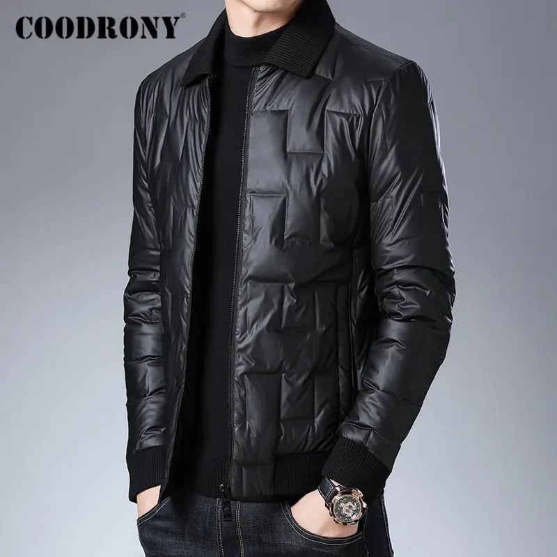 Черный Бренд COODRONY, мужская куртка-пуховик, модное Полосатое повседневное пальто, мужская одежда, Осень-зима, толстые теплые куртки с карманами, 98028 - Цвет: Черный