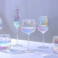 12pcs goblet ins rainbow red wine glass set champagne glass light luxury colorful crystal glass set home bar red wine glass