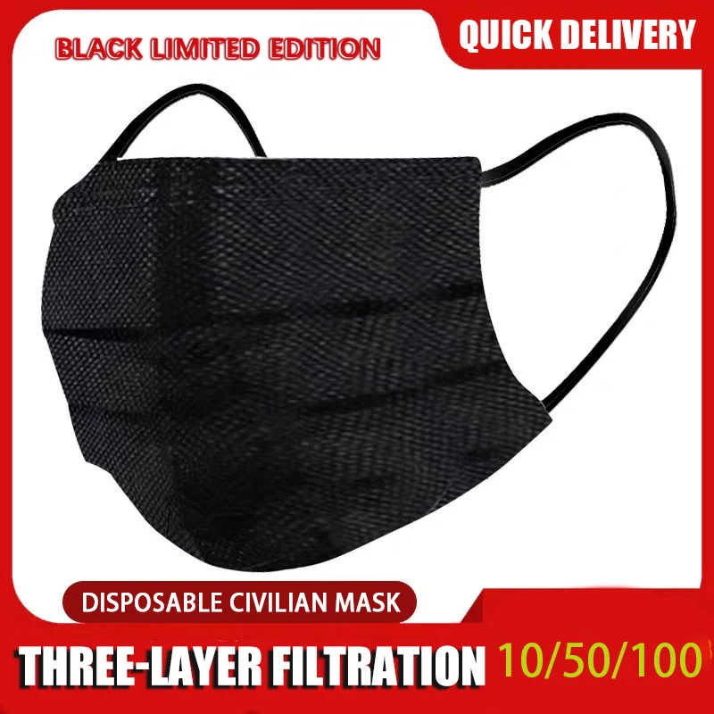 

Mask Black Adult Face Mouth Masks Max Disposable Face Mask Nonwoven 3 Layers Filter Anti Dust Smog Breathable Gauze