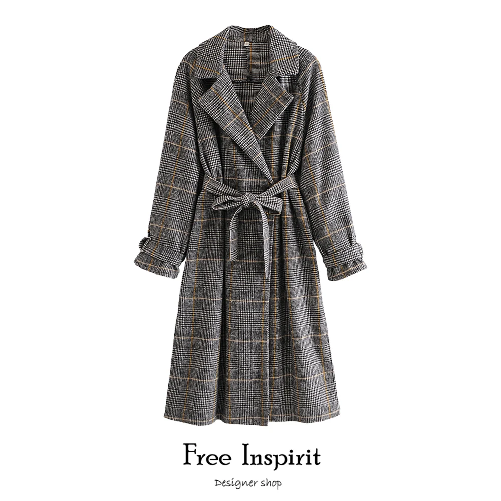 

Free Inspirit New Arrival Women's Preppy Style Check Turn-down Collar Butterfly Tie Drapped A-line Warm Thick Winter Coat