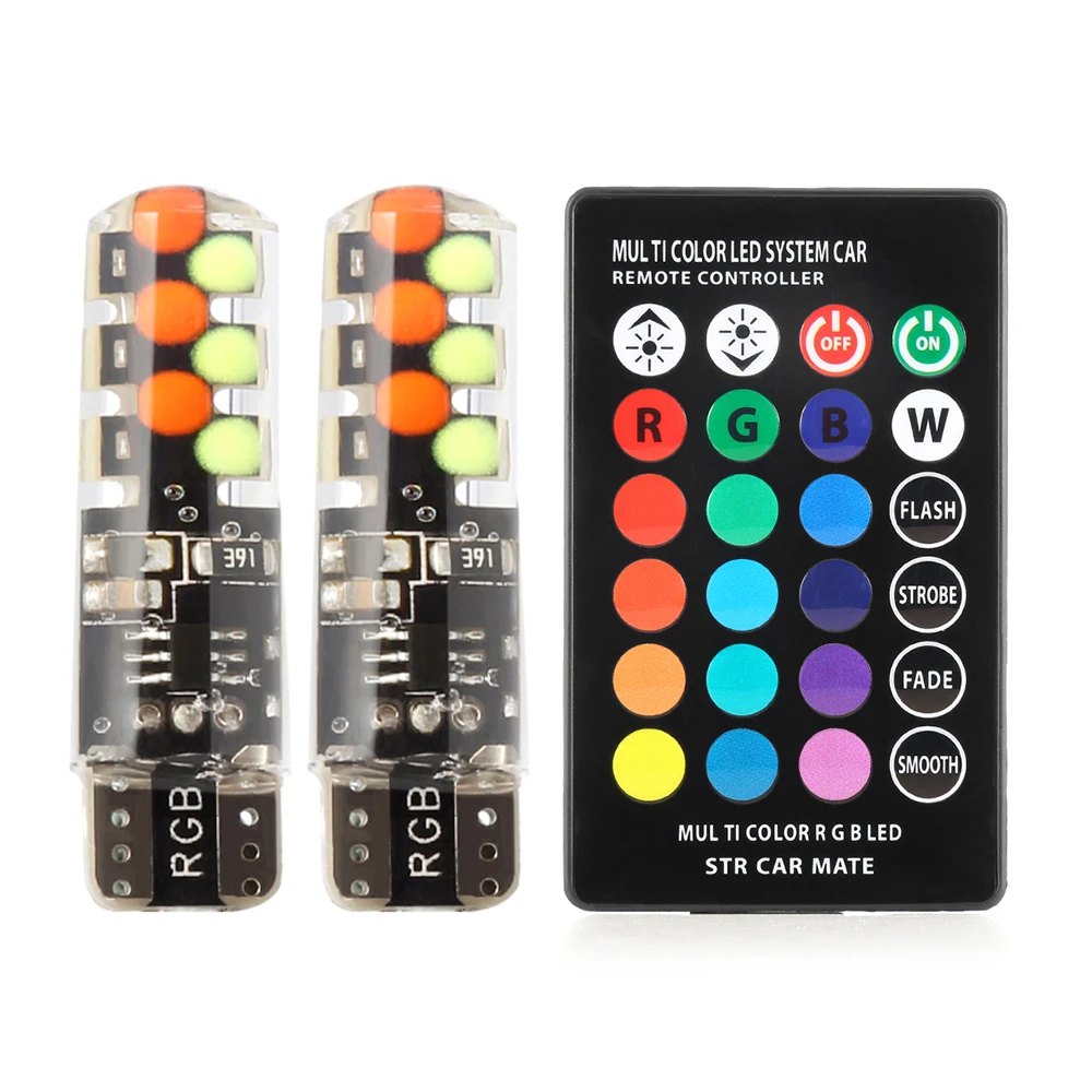 2 шт. RGB T10 W5W 194 168 автомобиля Купол Чтение светильник автомобилей Клин лампа