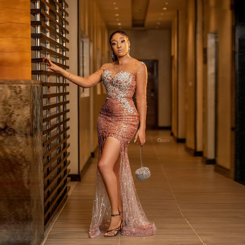 Роскошное вечернее платье-Русалка для выпускного вечера из розового золота с