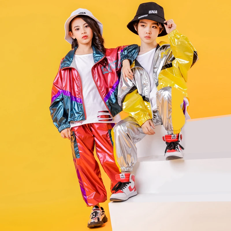 Детская Одежда для танцев с блестками в стиле хип-хоп куртка кроп-топ