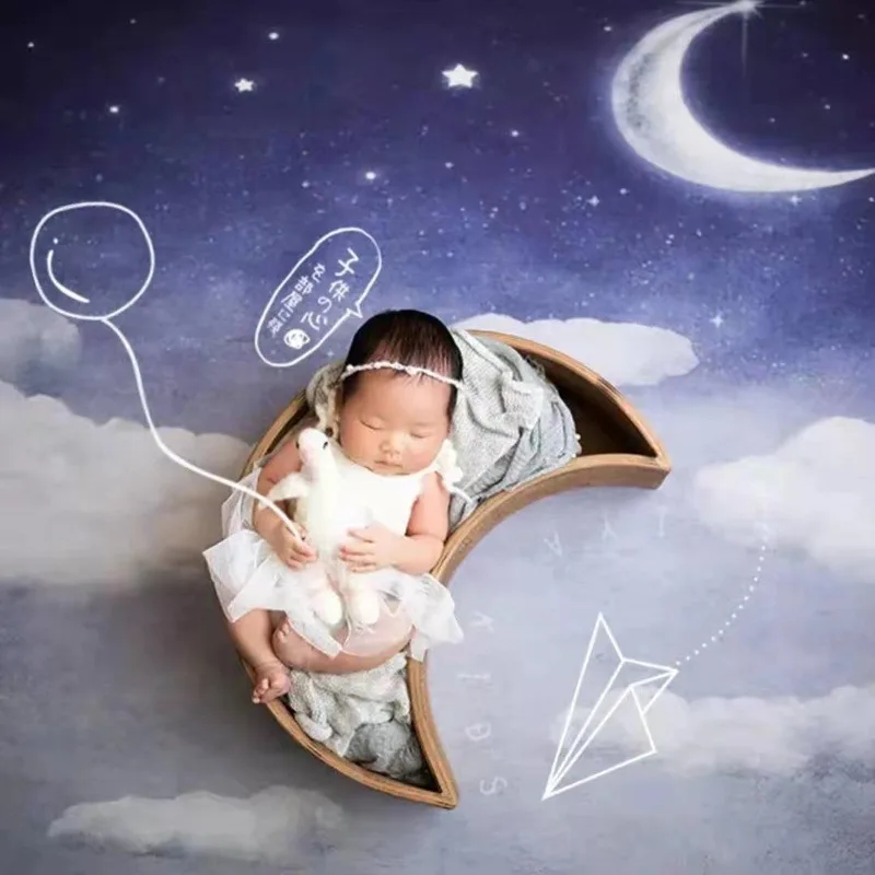 Newborn Photography Props Moon Wooden Bed Baby Posing Shooting Basin Sofa Basket Infants Studio Photo Shoot Container Furniture