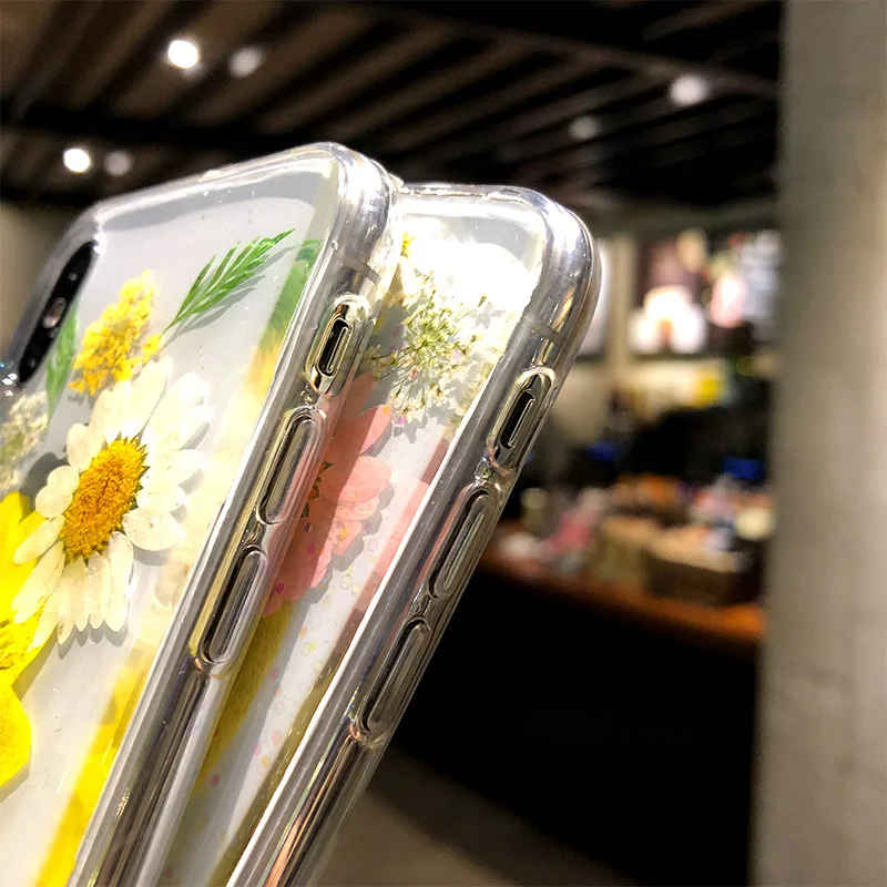 Настоящие сухие цветы чехол для телефона для iPhone X 7 8 Plus прозрачный мягкий ТПУ красивый прессованный задний Чехол для iPhone 11 11 Pro Max