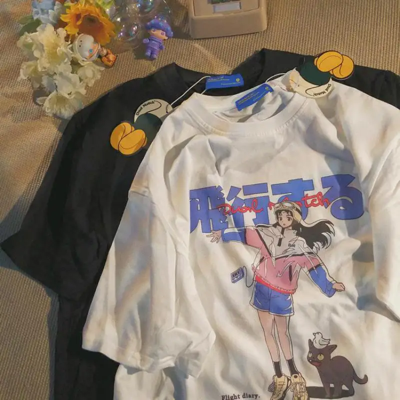 

150 Pounds Can Wear Girls Japanese Vintage Esports Girls Short-sleeved T-shirt Loose Harajuku Style Oversized Top Cute Young