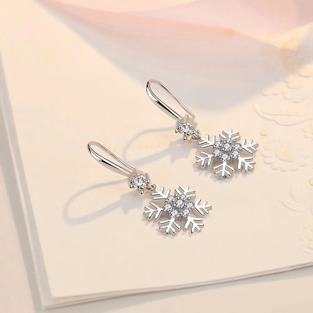 Женские Висячие серьги с кристаллами снежинки модные серебряные 925 пробы для