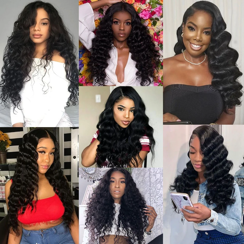 Loose Deep Wave Lace Front Human Hair Wigs 4x4 Closure Wig Peruvian Uneed | Шиньоны и парики