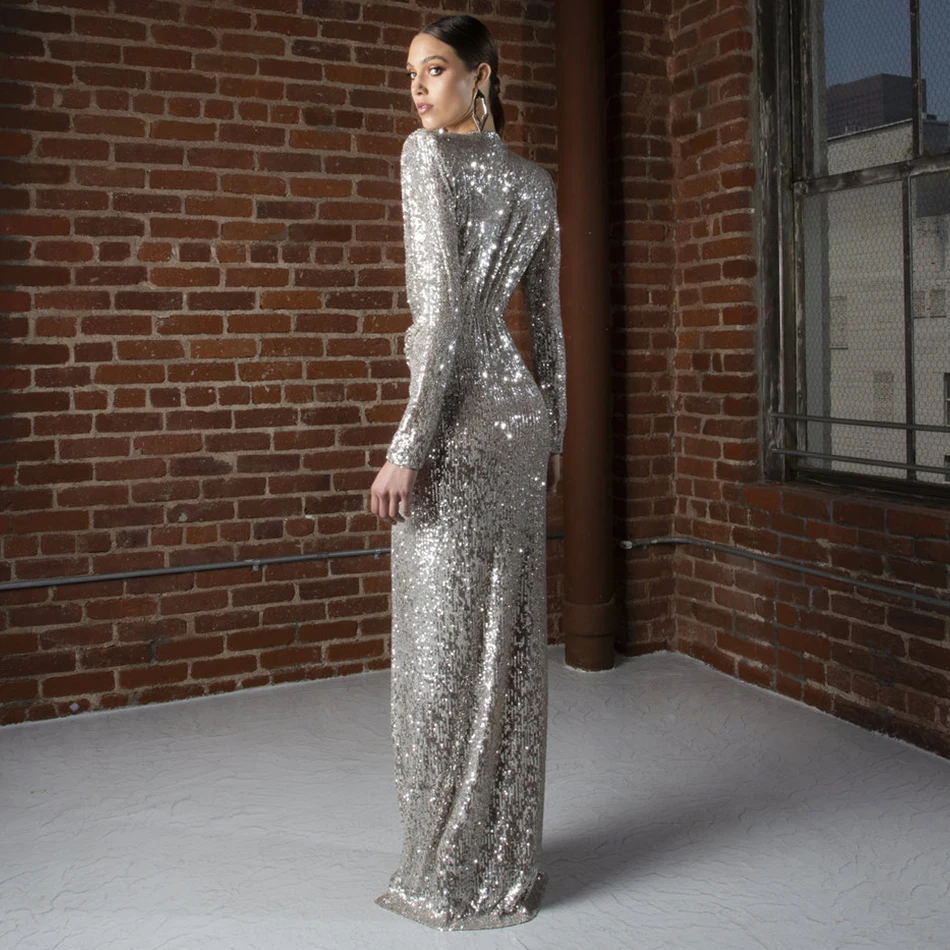 Платье Ailigou2021 женское Сетчатое пикантное Облегающее с длинным рукавом V-образным