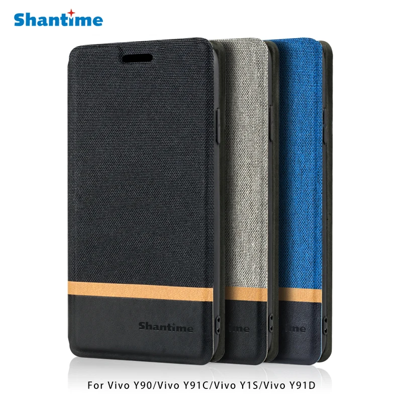 

Canvas PU Leather Phone Bag Case For Vivo Y90 Flip Case For Vivo Y91C Vivo Y1S Vivo Y91D Business Case Soft Silicone Back Cover