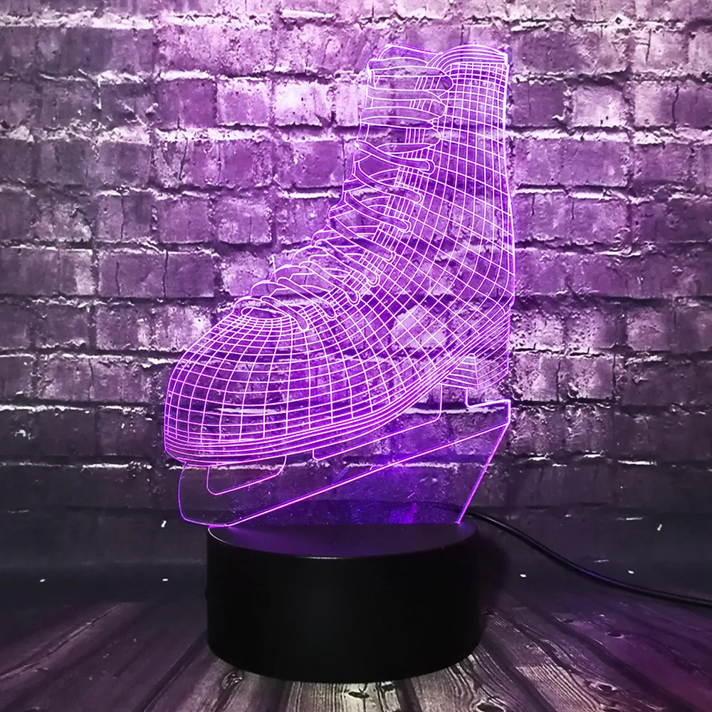 Новинка, обувь для хоккея, катания на коньках, 3D светодиодный светильник, акрил, многоцветный цвет, изменение, ночник, спортивные украшения для детской/мальчики, игрушки для детей, подарок