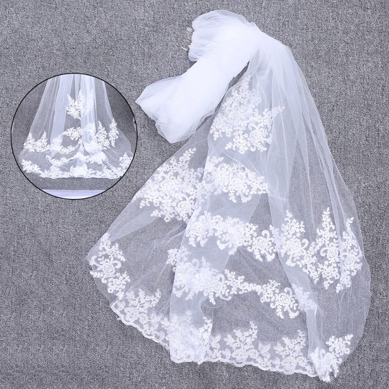 

1 Layer White Cathedral Length Lace Edge Bride Wedding Bridal Long Veil + Comb