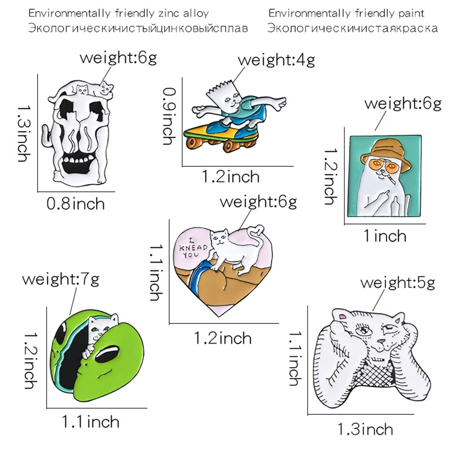 Белый Кот аниме значки Броши для женщин милые эмали штырь Жетоны на походный