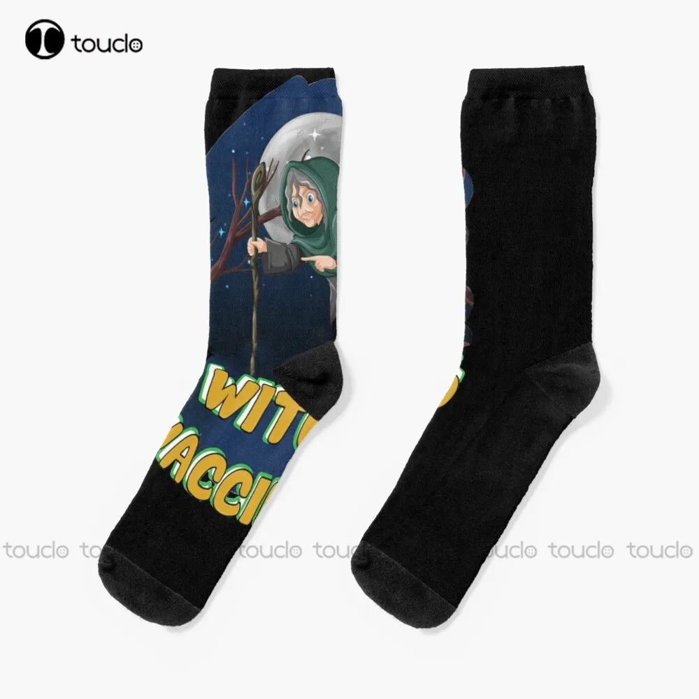 

Vaccinated Witches Socks Girls Soccer Socks Personalized Custom Unisex Adult Socks Halloween Christmas Gift Teen Socks Funny