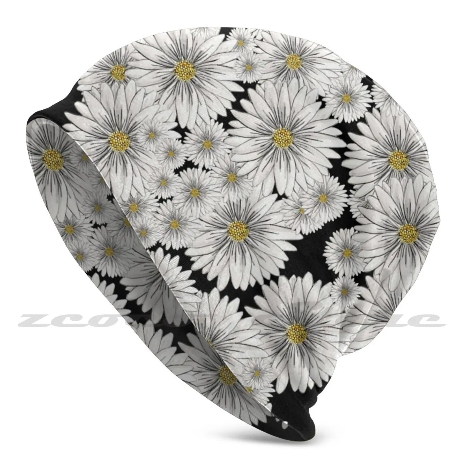 

Вязаная шапка с маргаритками, Кепка с узором, мягкая эластичная шапка для активного отдыха, занятий спортом на открытом воздухе, маргаритки,...