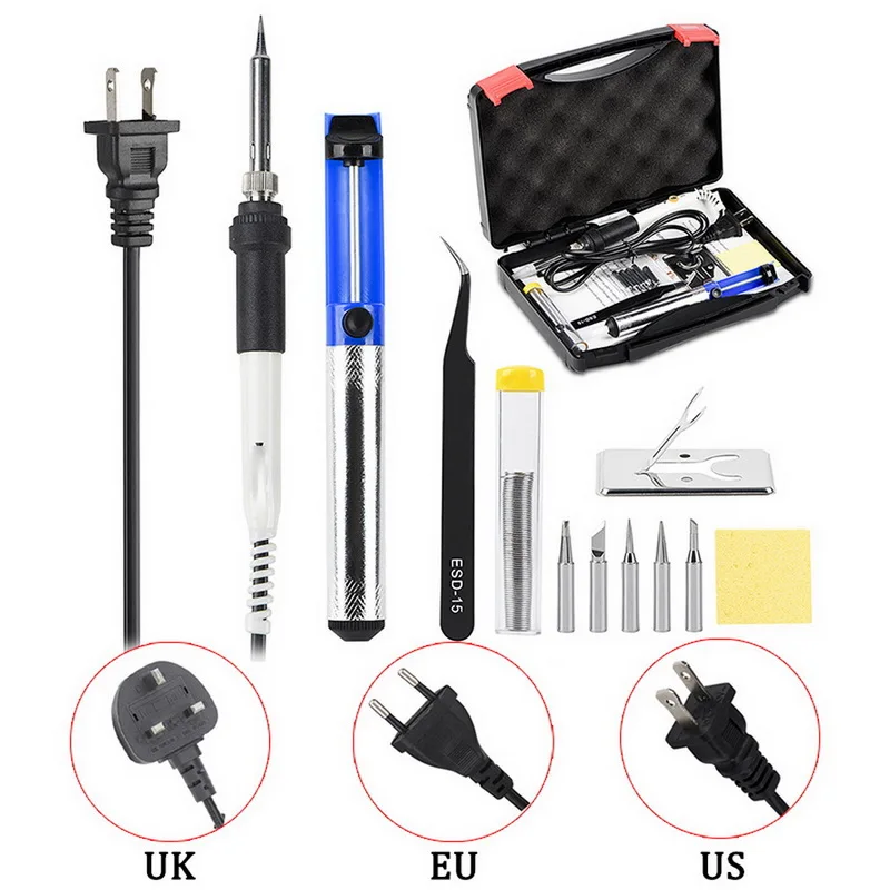 New Soldering Iron Kit Adjustable Temperature 220V 80W LCD Solder Welding Tools Ceramic Heater Tips Desoldering Pump | Инструменты