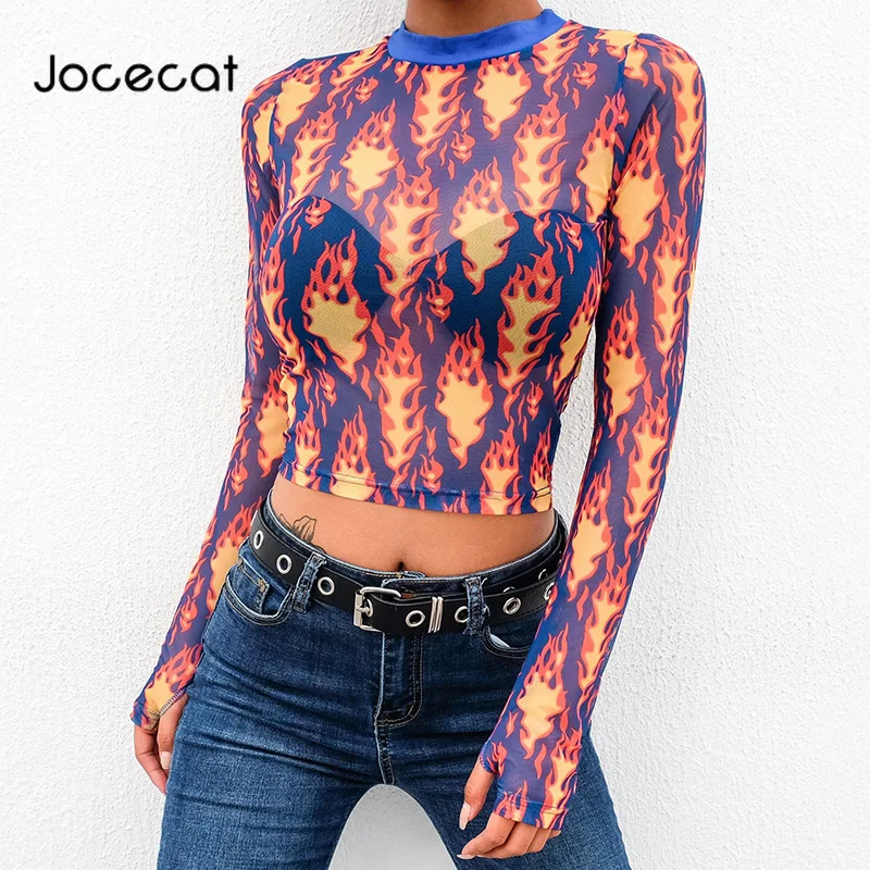 Женский укороченный Топ с длинным рукавом сетчатый топ в стиле пэчворк