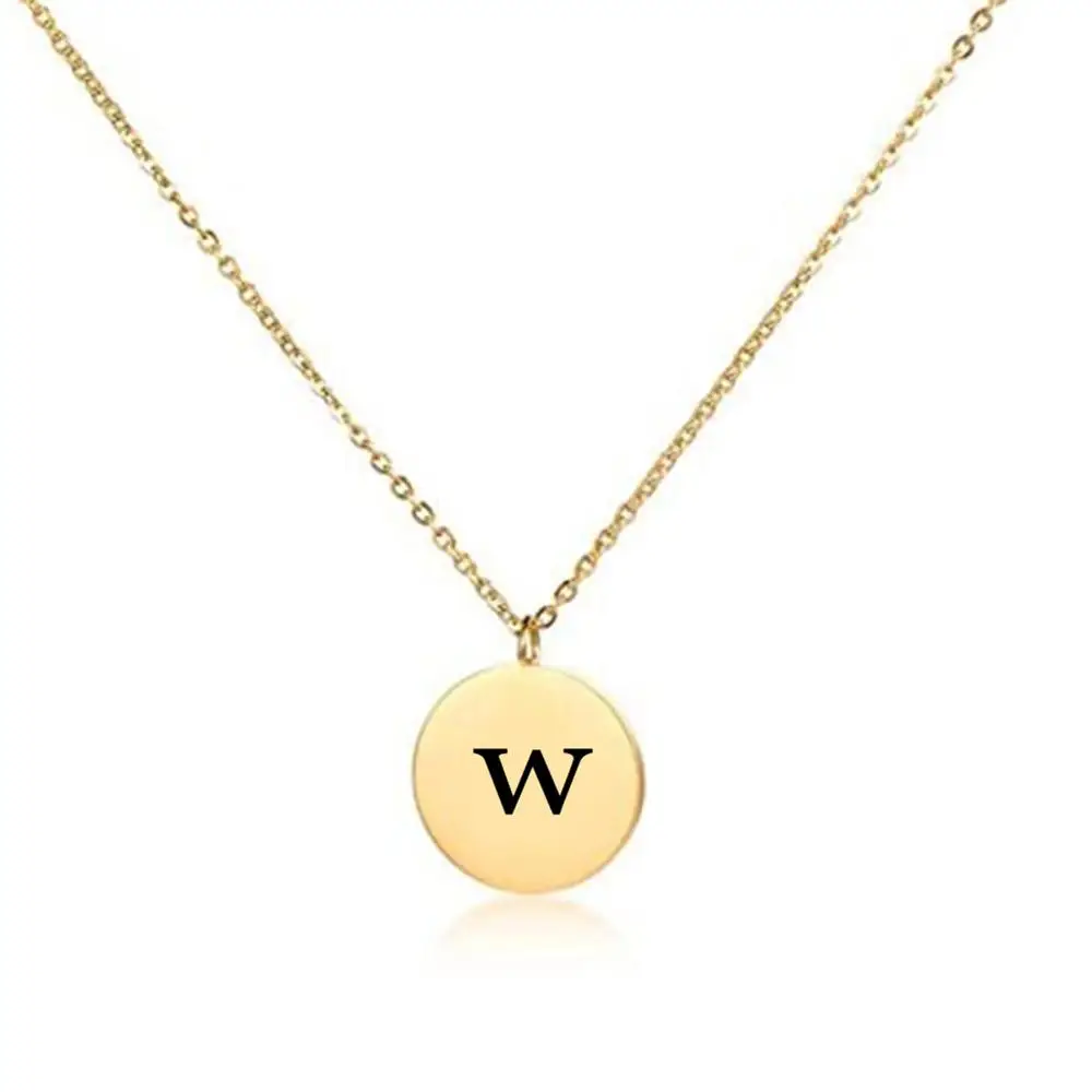 Custom Letter Pendant Children Necklace Round Engraved Name Jewelry 16’’/18’’/20’’ /Size Choice Chain Alphabet for Girls |