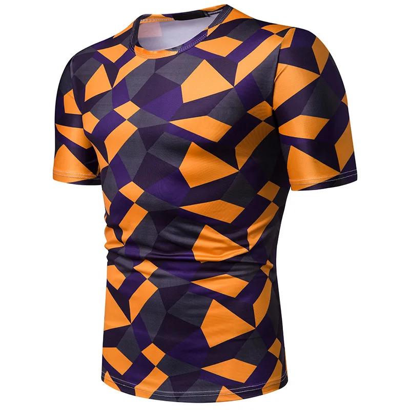 Футболка мужская с геометрическим принтом короткий рукав круглый вырез