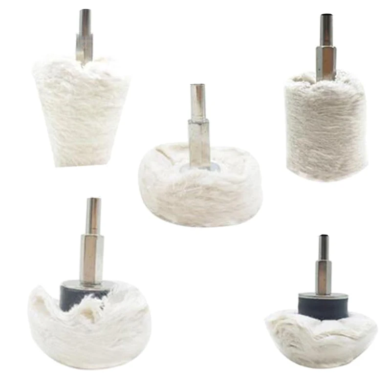 

5 Pcs White Cloth Wheel With Handle Mirror Polished Waxed Cylindrical Mushroom Cone Cloth Wheel Shank Diameter 6Mm