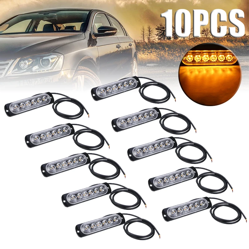 

10 шт. 18 режимов мигания желтого цвета 6LED аварийный Предупреждение Маяк со стробоскопической вспышкой светильник 12V-24V 18W Водонепроницаемый