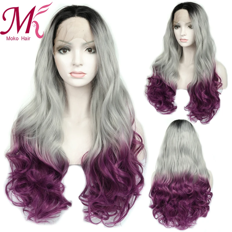 Moko Ombre серый цвет Предварительно выщипанные кружевные Передние синтетические